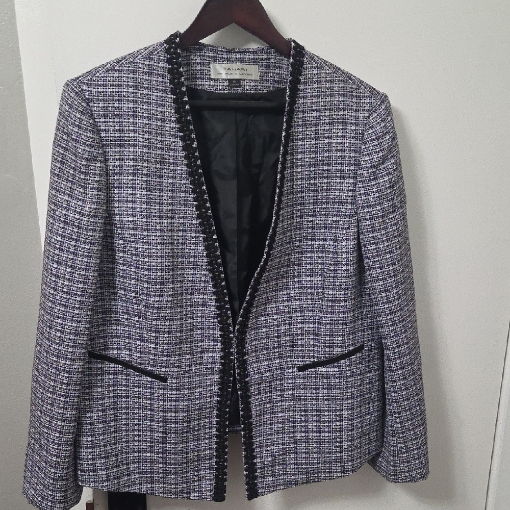 Tahari Black, Purple, White Tweed Blazer